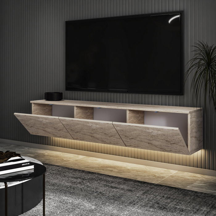 Hanah Home Soporte de TV Travertino con Estantes Hanah Home Soporte de TV Travertino con Estantes